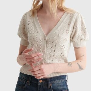 Lucky Brand Cropped Short Sleeve V-Neck Cardigan